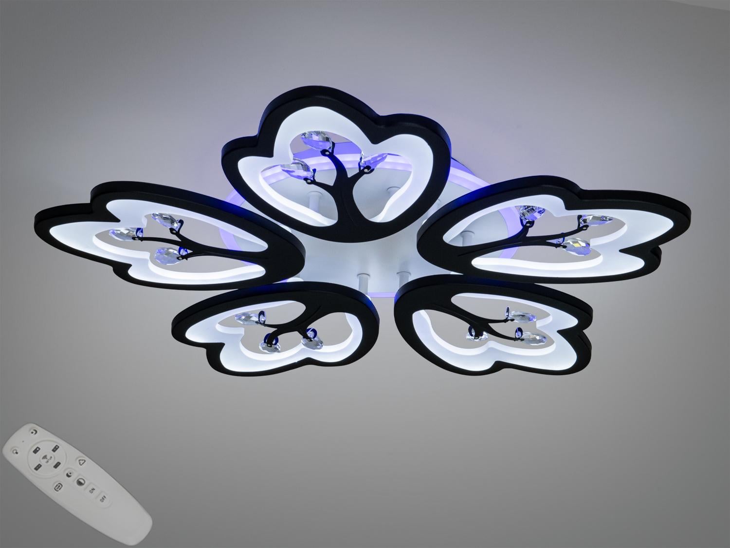 Люстра потолочная LED 5 лепестков пульт/димер 90 W Черный (8148/5BK 3col dim)