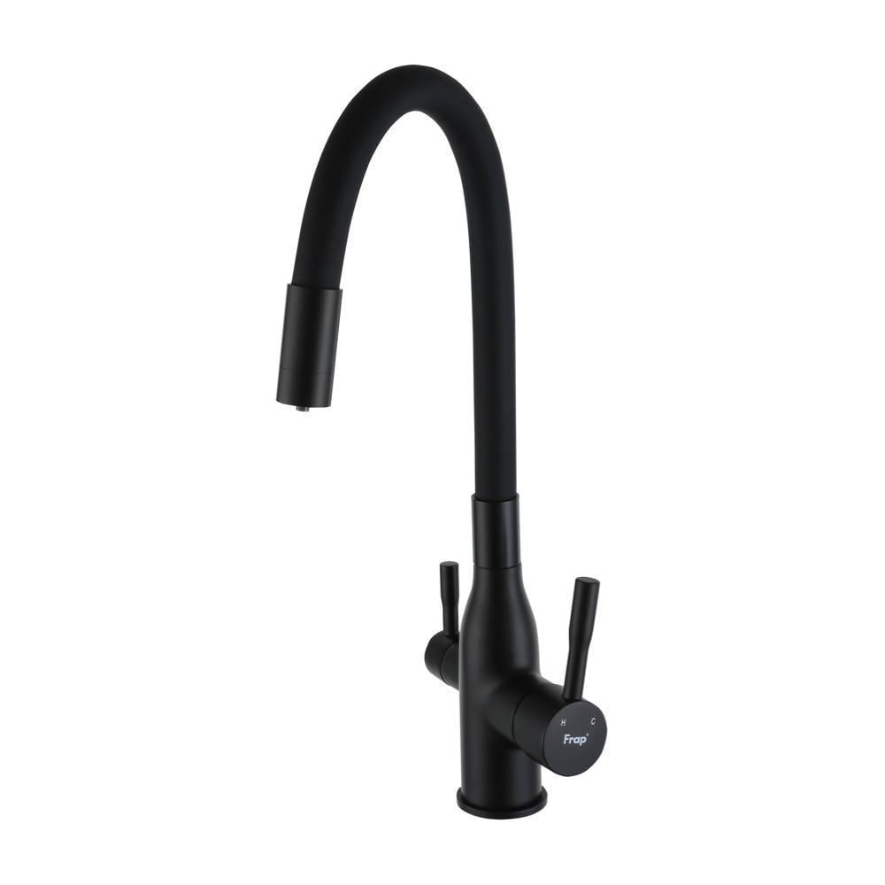 Змішувач для кухні під фільтр Frap F4396-6 з гнучким виливом Чорний (2021409152)