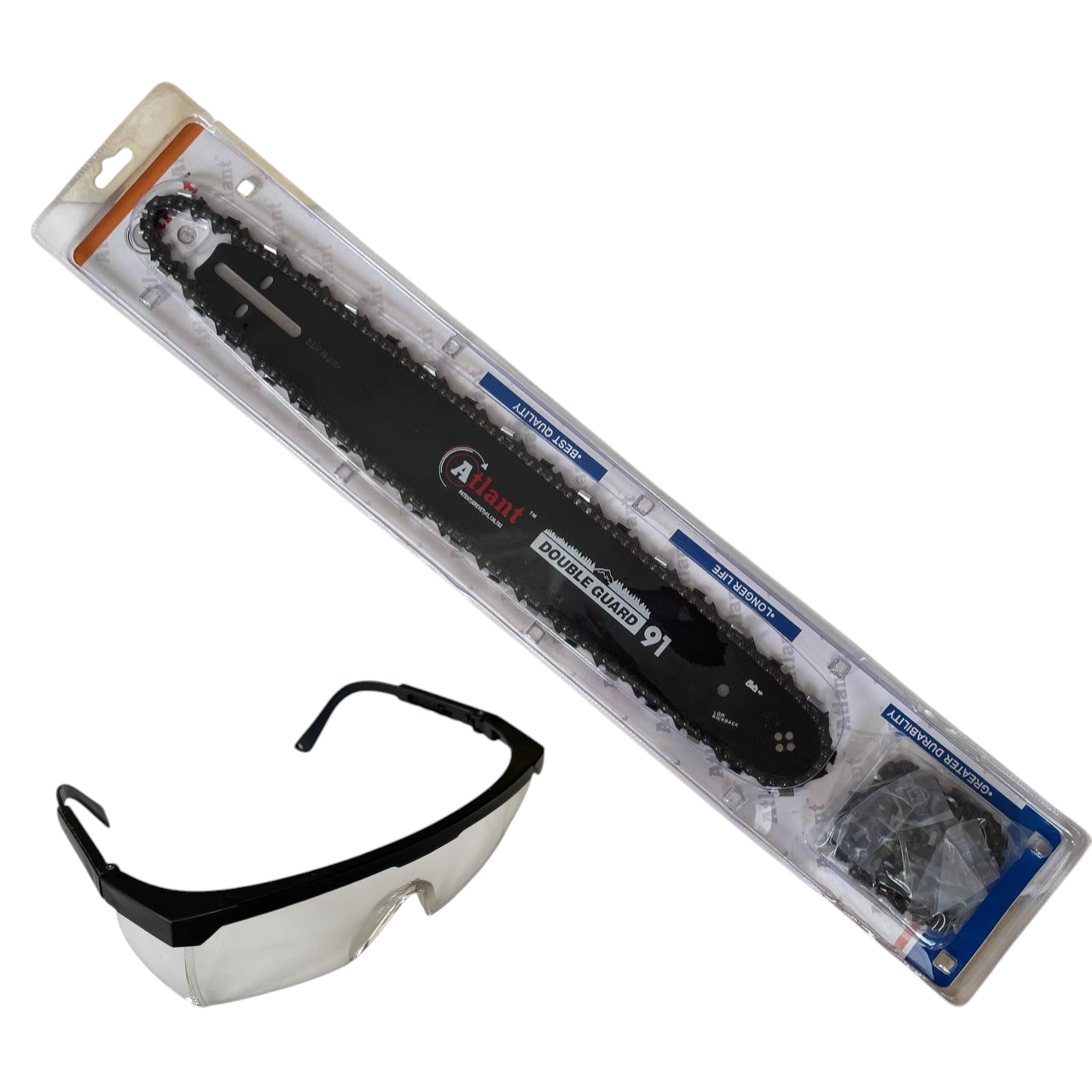 Набір шина 45 см/18" та 2 ланцюги 72 ланки 0,325 квадратний зуб для бензопил з окулярами (2761292821)