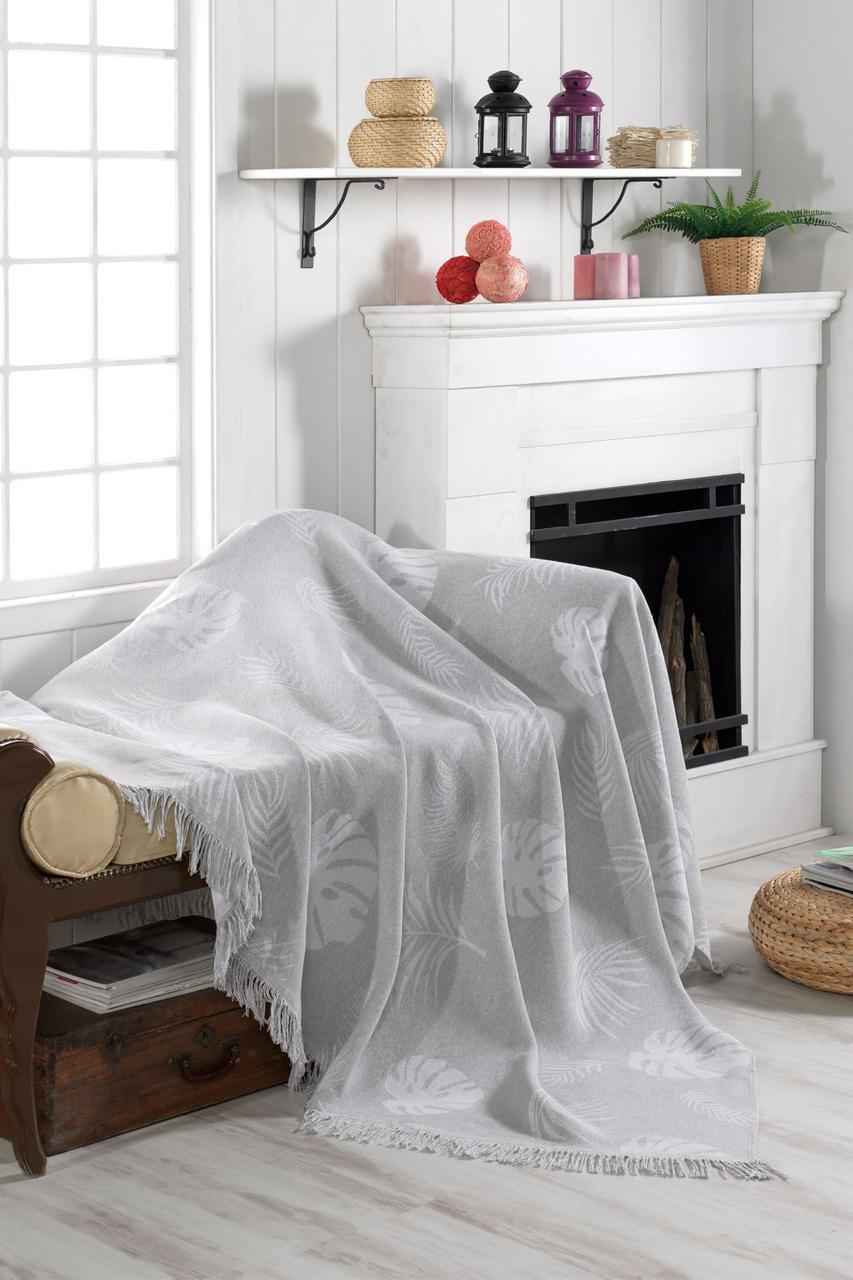 Плед-накидка Eponj Home Buldan Keten Monstera 170х220 gri Серый (svt-2000022282307)