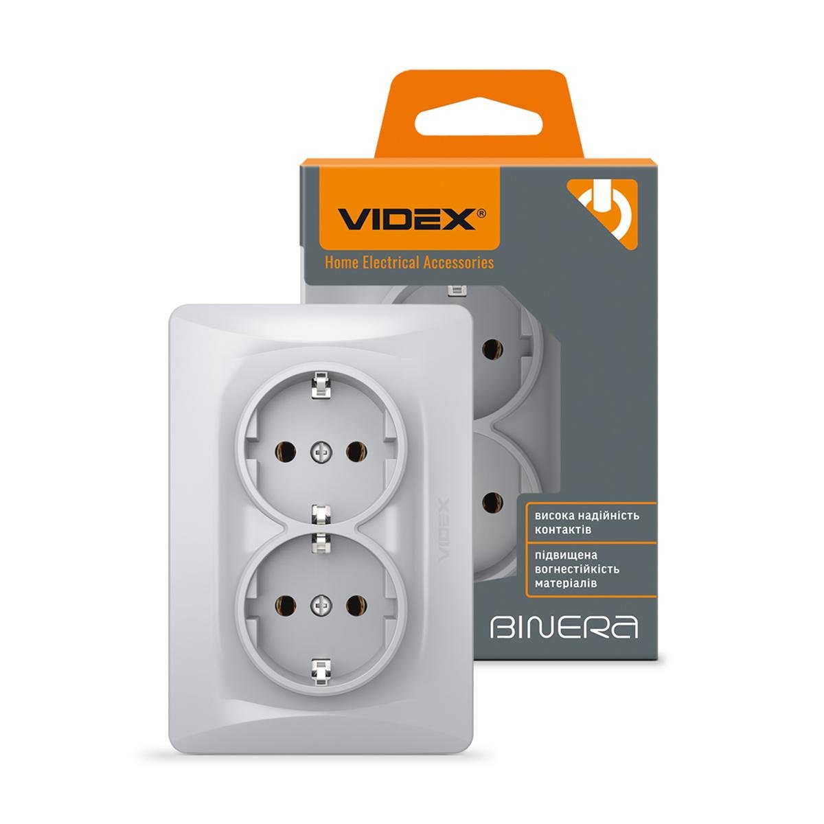 Розетка подвійна Videx Binera із заземленням Срібний шовк (13264)