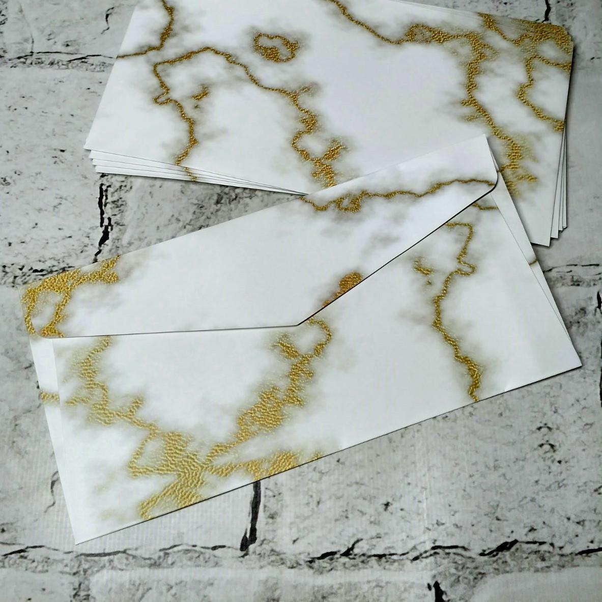 Конверт бумажный Мрамор 19,1х9,5 см Белый с золотом (5-86542)