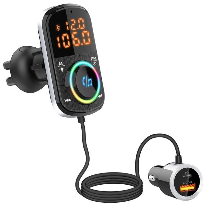 FM-трансмітер Aiver F71 MP3 RGB Bluetooth v5,0 MicroSD PD3,0 + QC3,0 (41129)