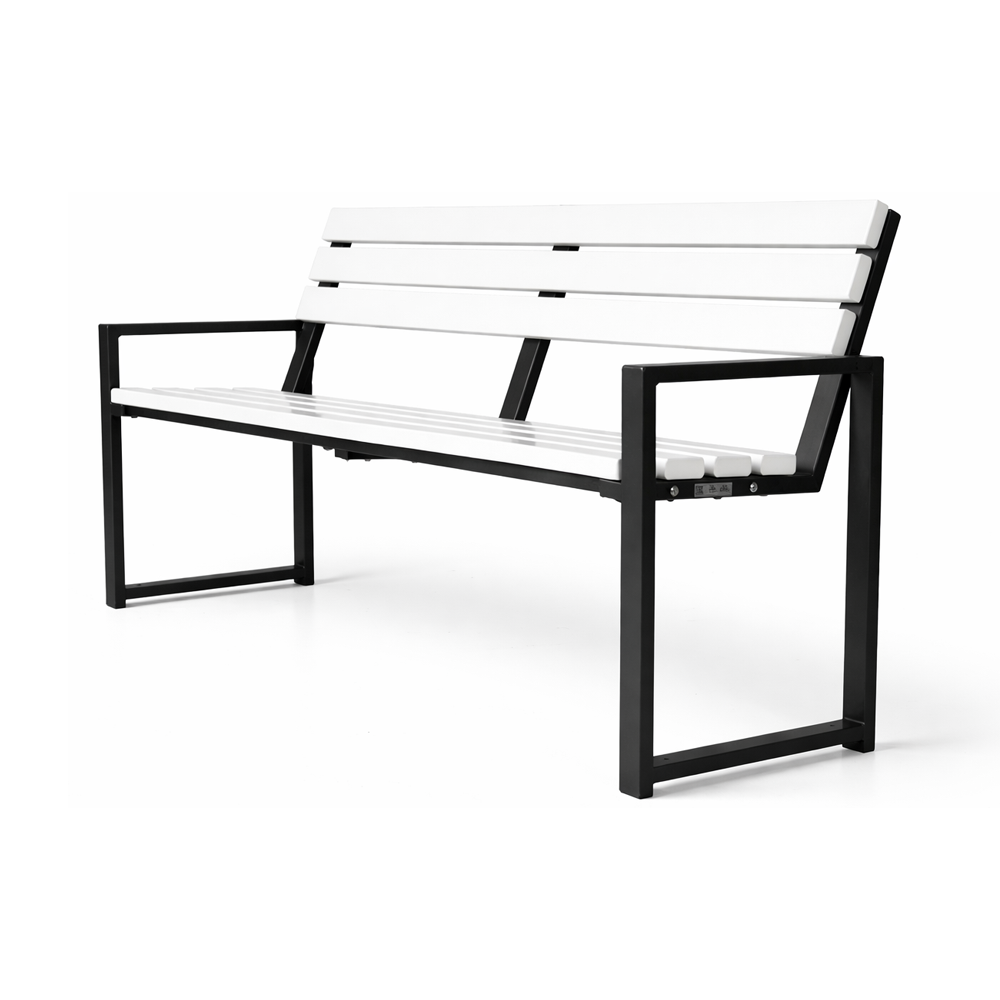 Лавка садовая Modern LUX 1.5 м со спинкой ПВХ металлический каркас Бело-черный (34579369)