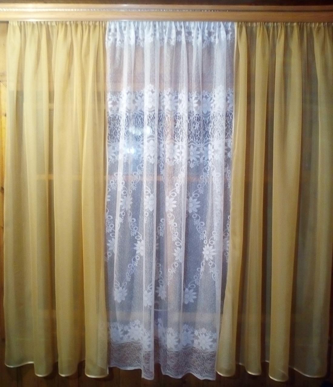 Занавеска короткая кухонная Люсия Ромашка жаккард Золотой (1164226634)