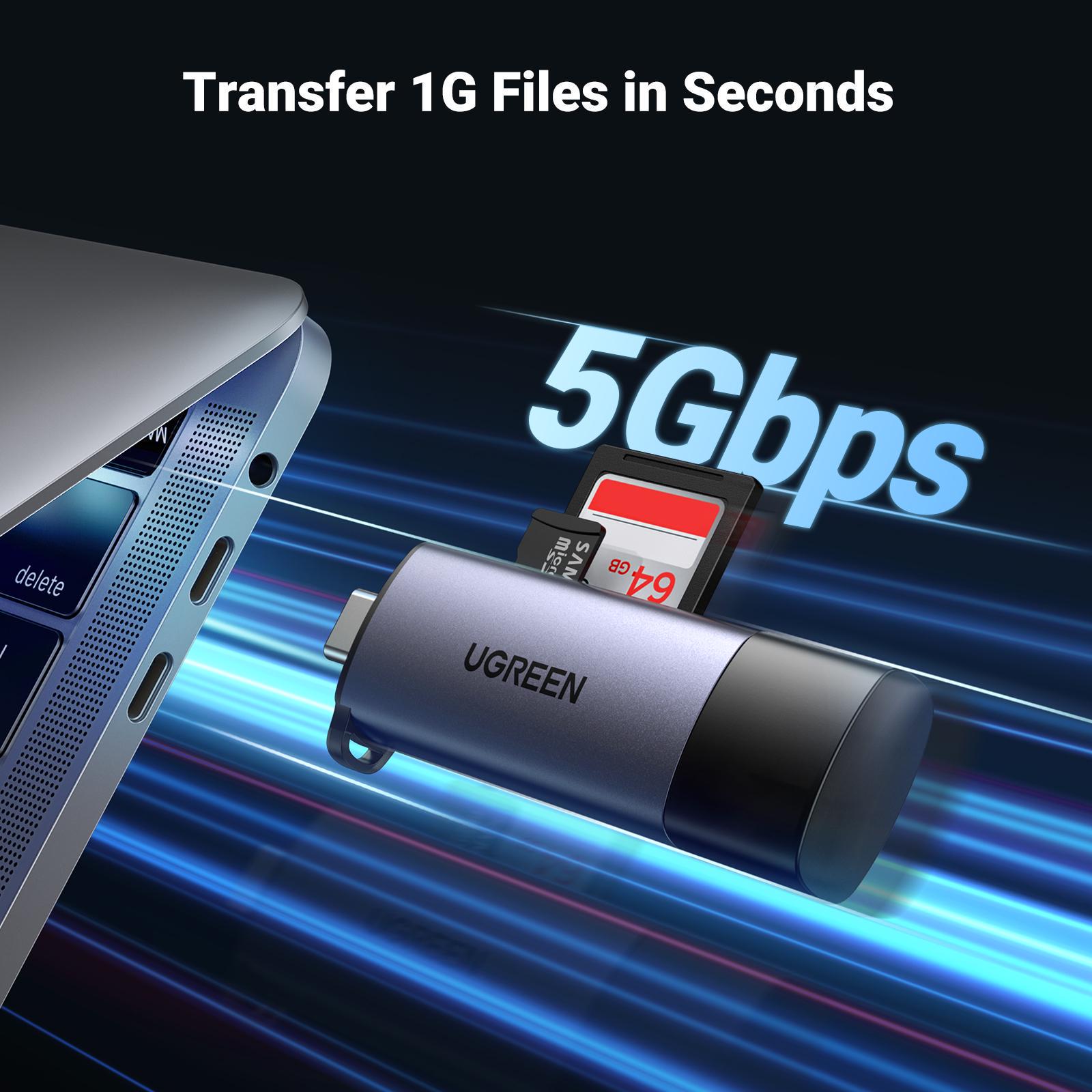 Кардридер UGREEN USB 3.0 +Type-C для TF SD Micro SD Послідовне зчитування/5 Гбіт/с USB-A/USB-C Сірий (50705) - фото 6 Кардридер UGREEN USB 3.0 +Type-C для TF SD Micro SD Послідовне зчитування/5 Гбіт/с USB-A/USB-C Сірий (50705) - фото 6