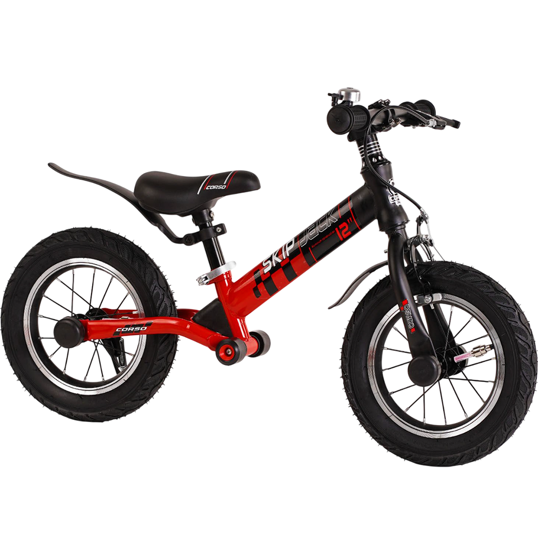 Біговел дитячий Corso Skip Jack 12" з алюмінієвою рамою/гальмами та підніжкою Чорний/Червоний (44538)