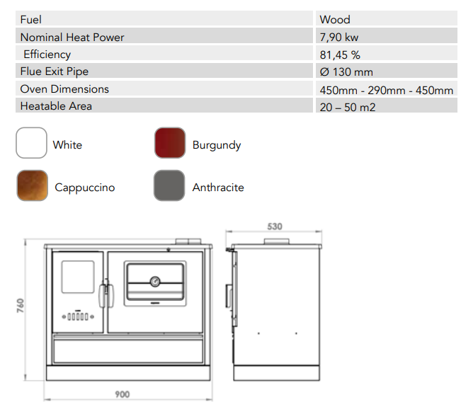 Піч опалювально-варильна Hosseven 4020 Q 7,9 кВт 130 мм Black (25365305) - фото 4 Піч опалювально-варильна Hosseven 4020 Q 7,9 кВт 130 мм Black (25365305) - фото 4