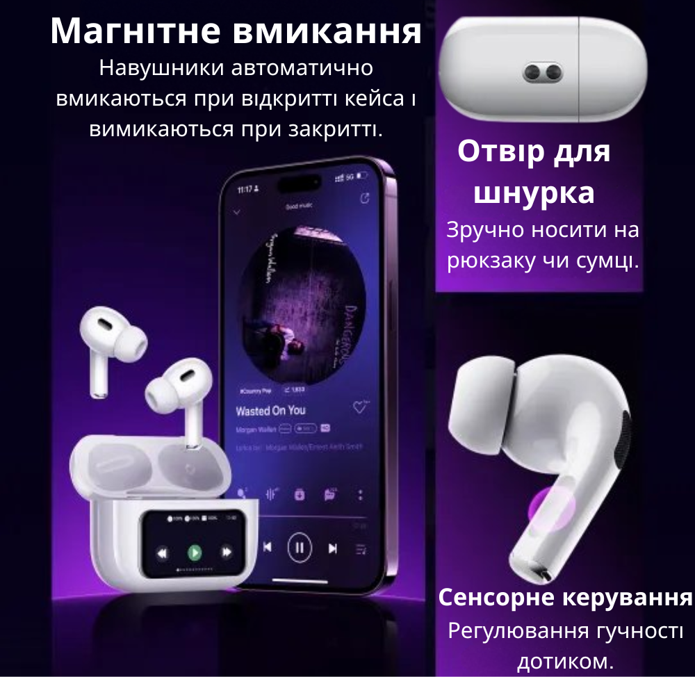 Навушники бездротові вакуумні Hoco Bluetooth 5.4 TWS з дисплеєм сенсорним та зарядним кейсом Білий (EW72) - фото 4