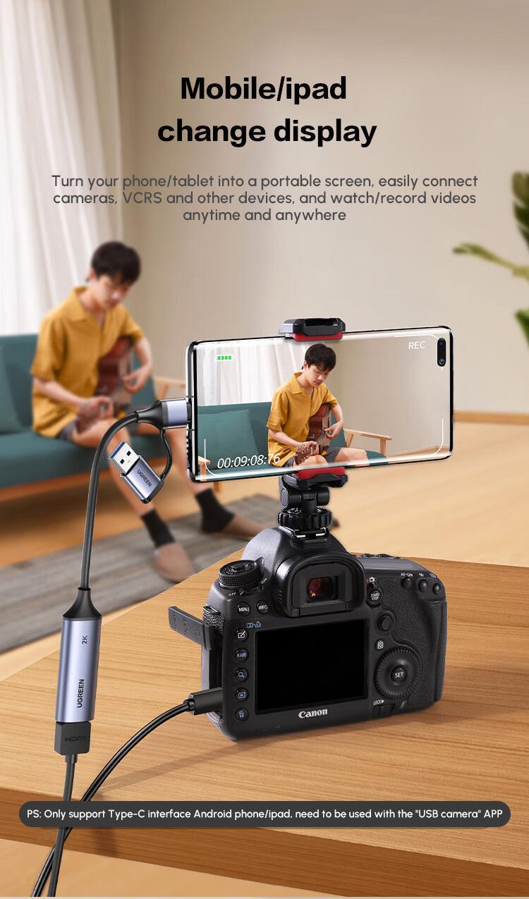 Карта видеозахвата UGREEN HDMI вход 4K 60Hz USB Type-C выход 2K 30Hz алюминиевый Серый (15389) - фото 6 Карта видеозахвата UGREEN HDMI вход 4K 60Hz USB Type-C выход 2K 30Hz алюминиевый Серый (15389) - фото 6