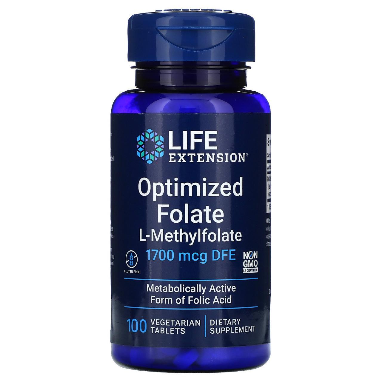 Оптимизированный фолат DFE Life Extension Optimized Folate фолиевая кислота 100 таблеток 1700 мкг