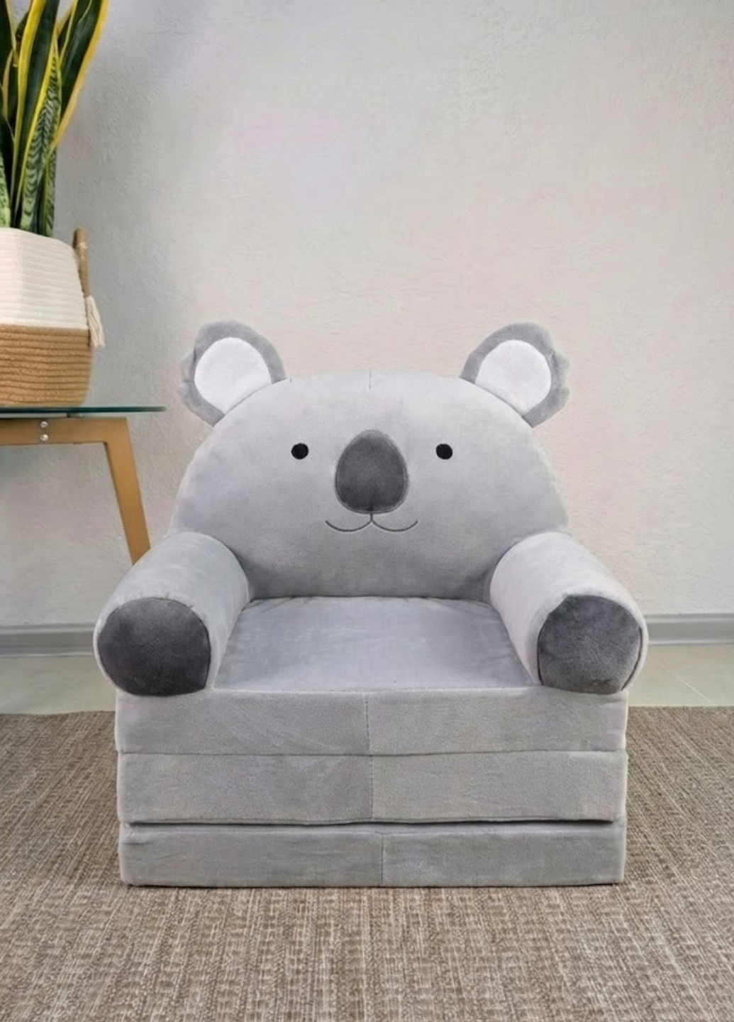 Детское кресло-кровать плюшевое Коала раскладное для мальчиков и девочек Серый (280070) Детское кресло-кровать плюшевое Коала раскладное для мальчиков и девочек Серый (280070)