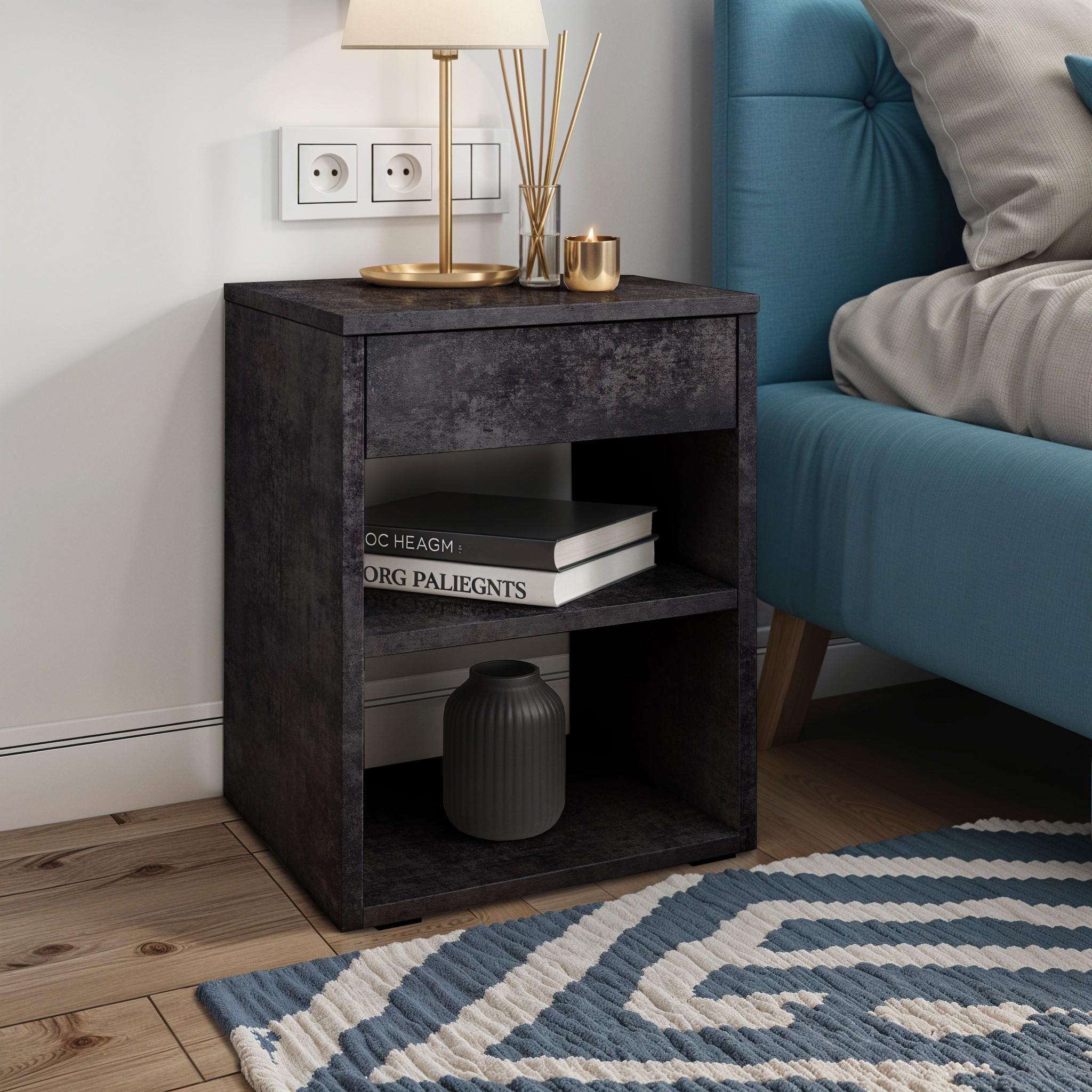 Тумба приліжкова з шухлядою M0001 360х380х490 мм Бетон Темний