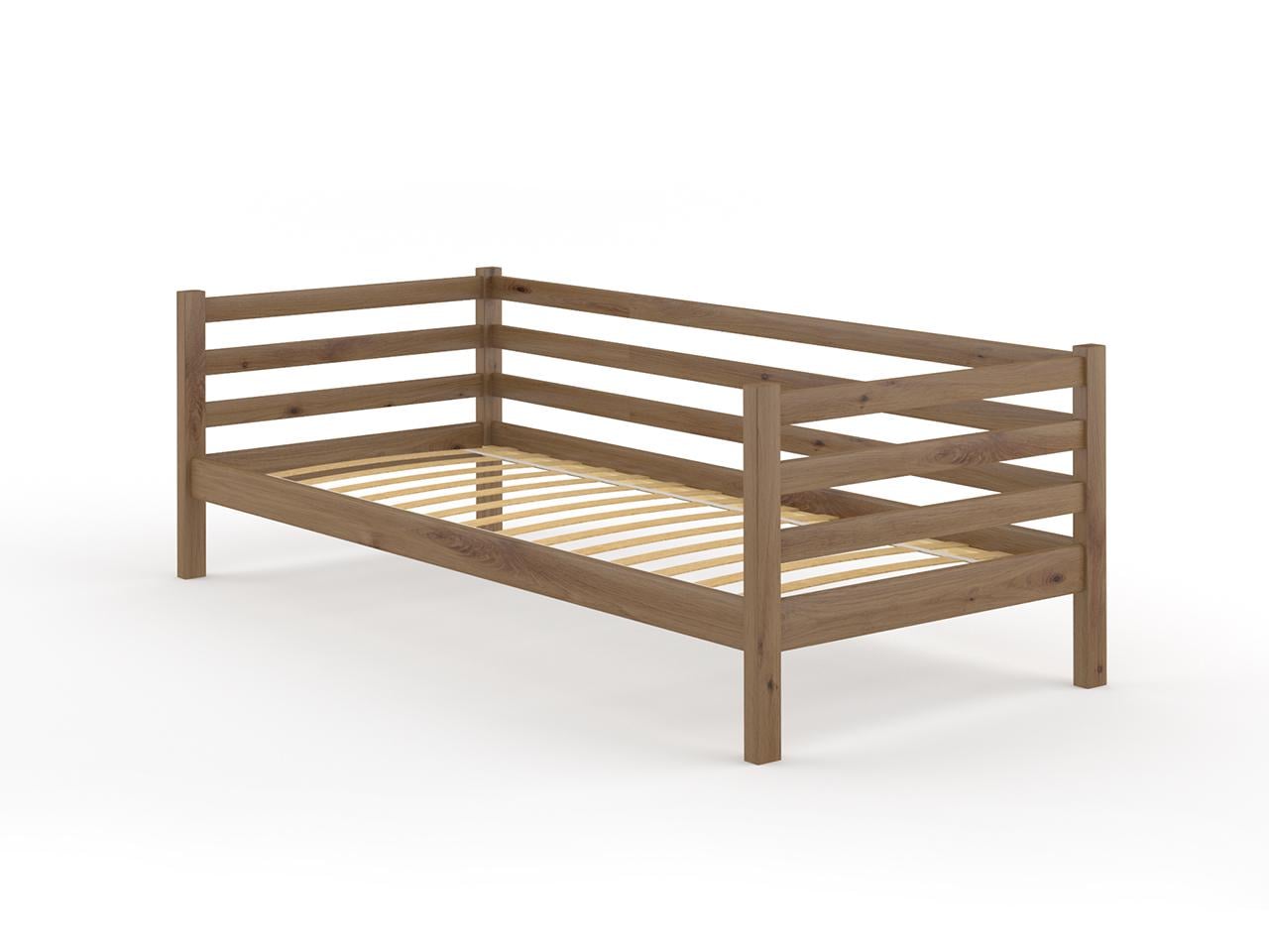 Кровать односпальная MebiGrand Ника с ламелями/без ящиков/без матраса из натурального дерева 90х200 см Орех лесной (52095)