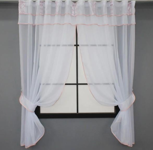 Комплект на кухню шторки/ламбрекен 280х170 см Белый/Персиковый (084к)