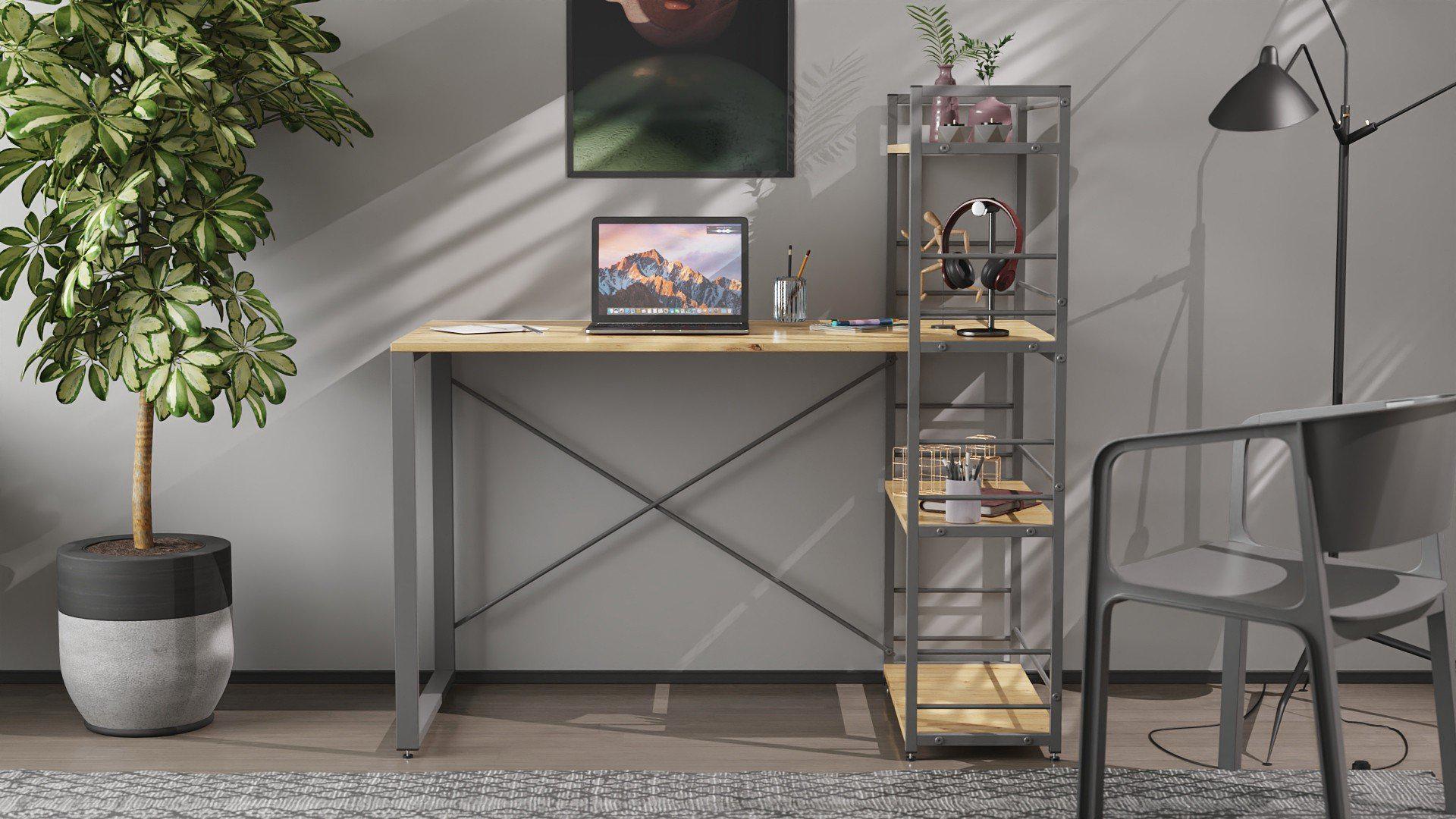 Письменный стол Ferrum-decor Konekt с этажеркой металл/ДСП 16 мм Серый/Дуб Артизан (FRD-104232) - фото 2