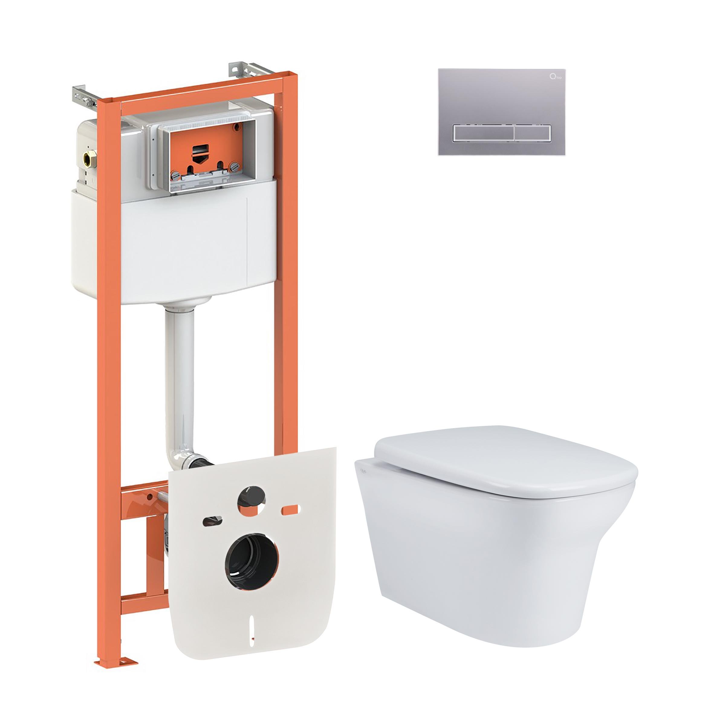 Комплект инсталляции Q-tap Nest QT25332614EW0133M425M08382SAT с унитазом кнопка Сатин (124701)