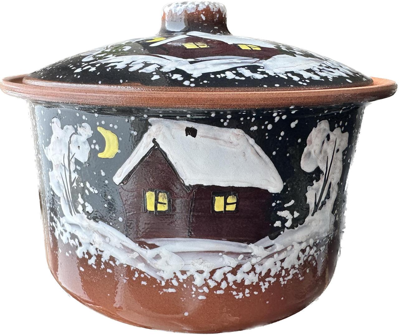 Кастрюля глиняная для кутьи Зима 2 л 15х20 см