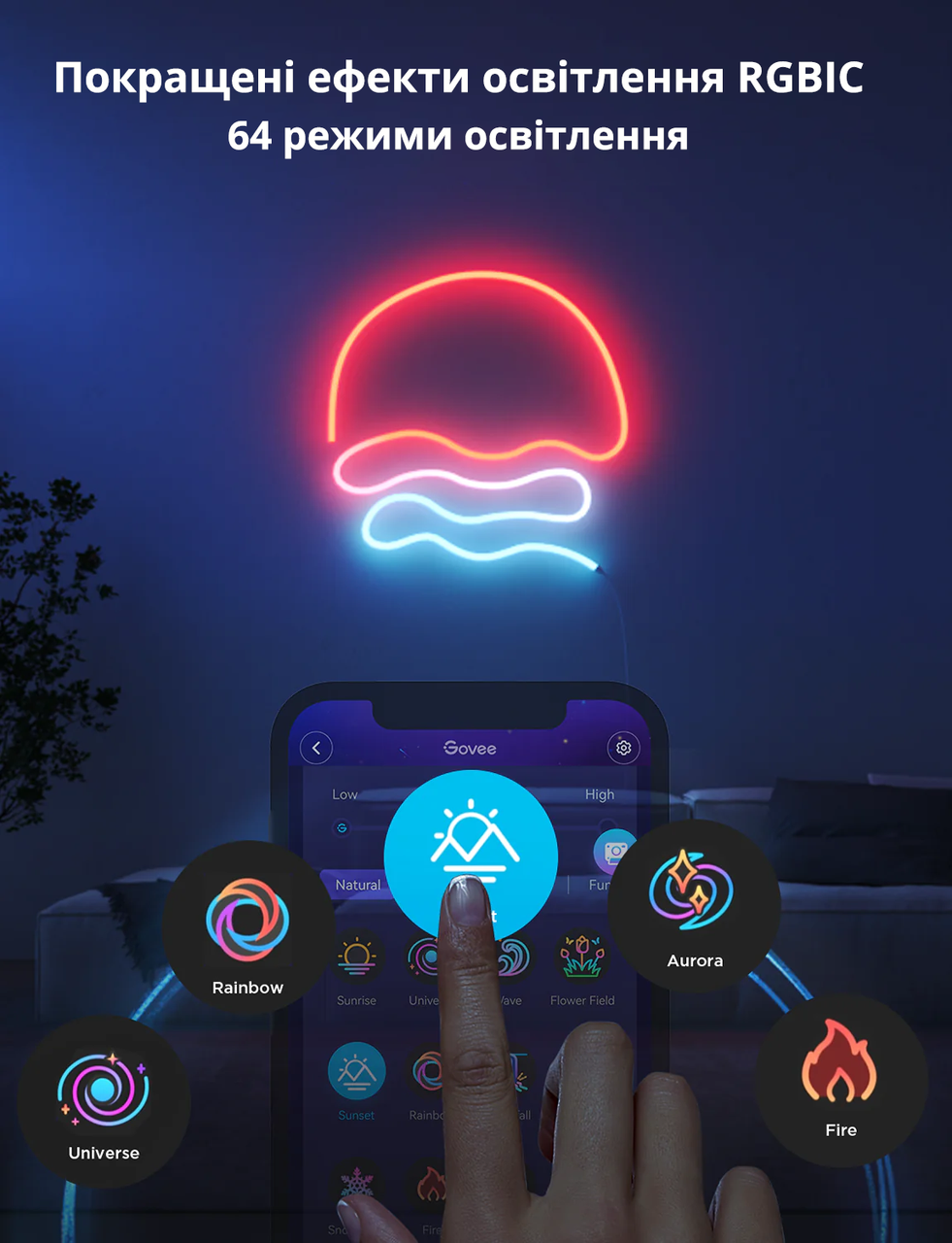 Розумна стрічка гнучка неонова Govee RGBIC NEON ROPE2 LED 5 м Wi-Fi/Bluetooth Matter White (H61A23D1) - фото 3