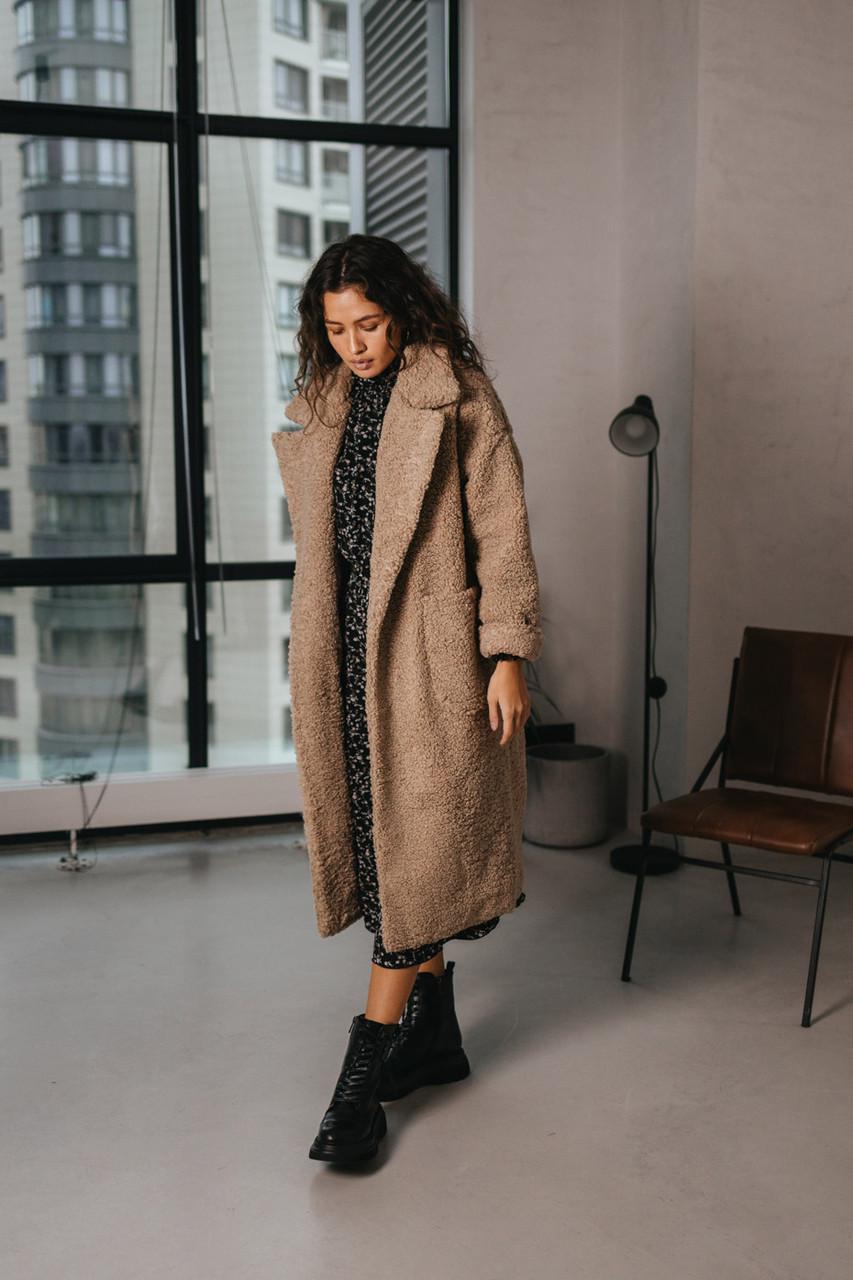 Пальто-шуба Seventeen из эко-букле S-M Кофейный - фото 4