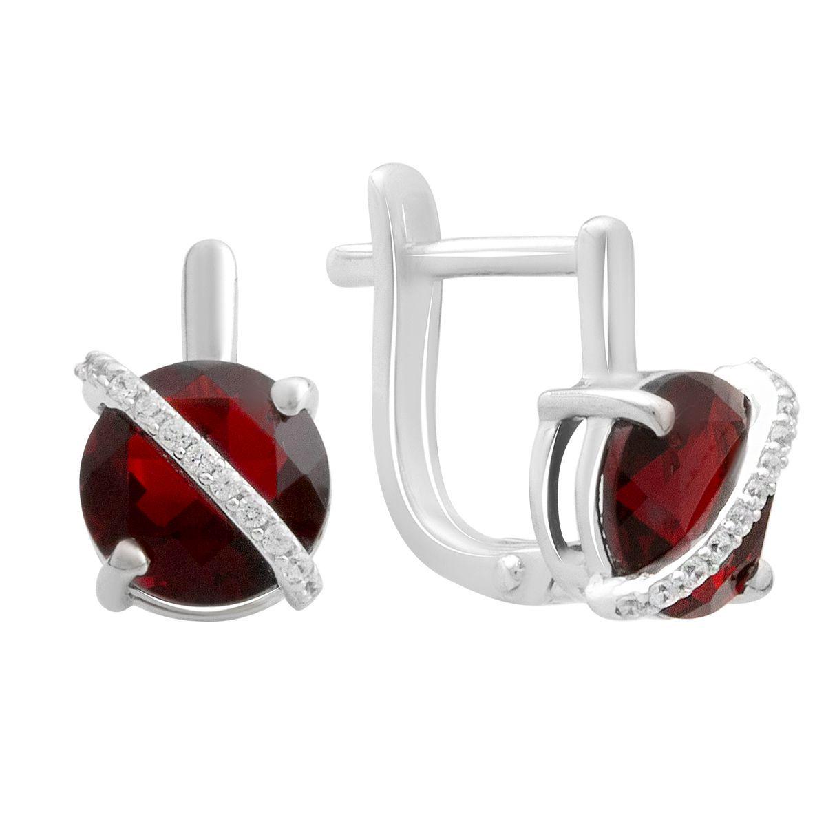 Сережки срібні з гранатом і фіанітами Сережки срібні з гранатом і фіанітами