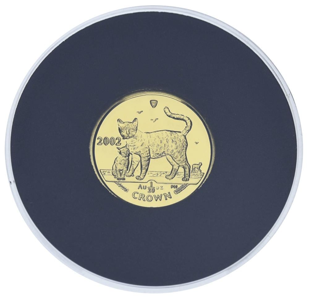 Коллекционная монета Остров Мэн 1 крона 2002/2008 золото Proof Кот Бенгальская кошка 1/20 унции