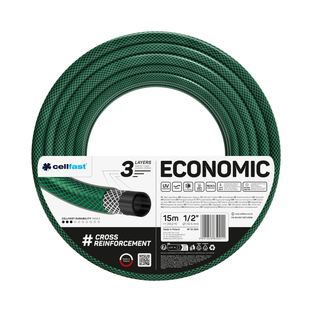 Поливочный шланг Cellfast ECONOMIC TSV 1/2" 15 м прочный/износостойкий/легкий и гибкий для ежедневного полива