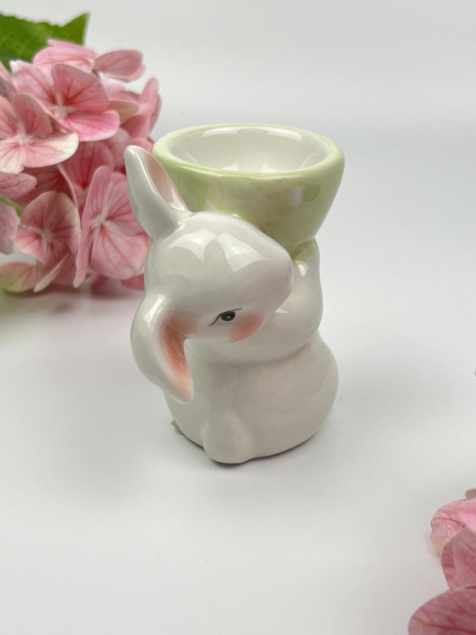 Подставка под яйцо BonaDi Милый кролик керамическая 8,5 см Зеленый - фото 5