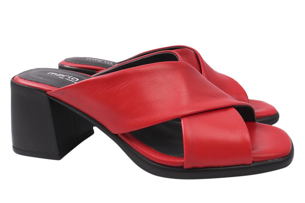 Шлепки жіночі Mario Muzi зі шкіри на великому підборі р. 38 Червоний (511-21LSH)