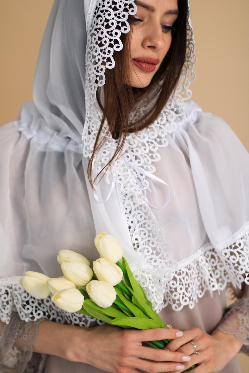 Палантин для храму на голову 80x120 см Білий (п006) - фото 10 Палантин для храму на голову 80x120 см Білий (п006) - фото 10