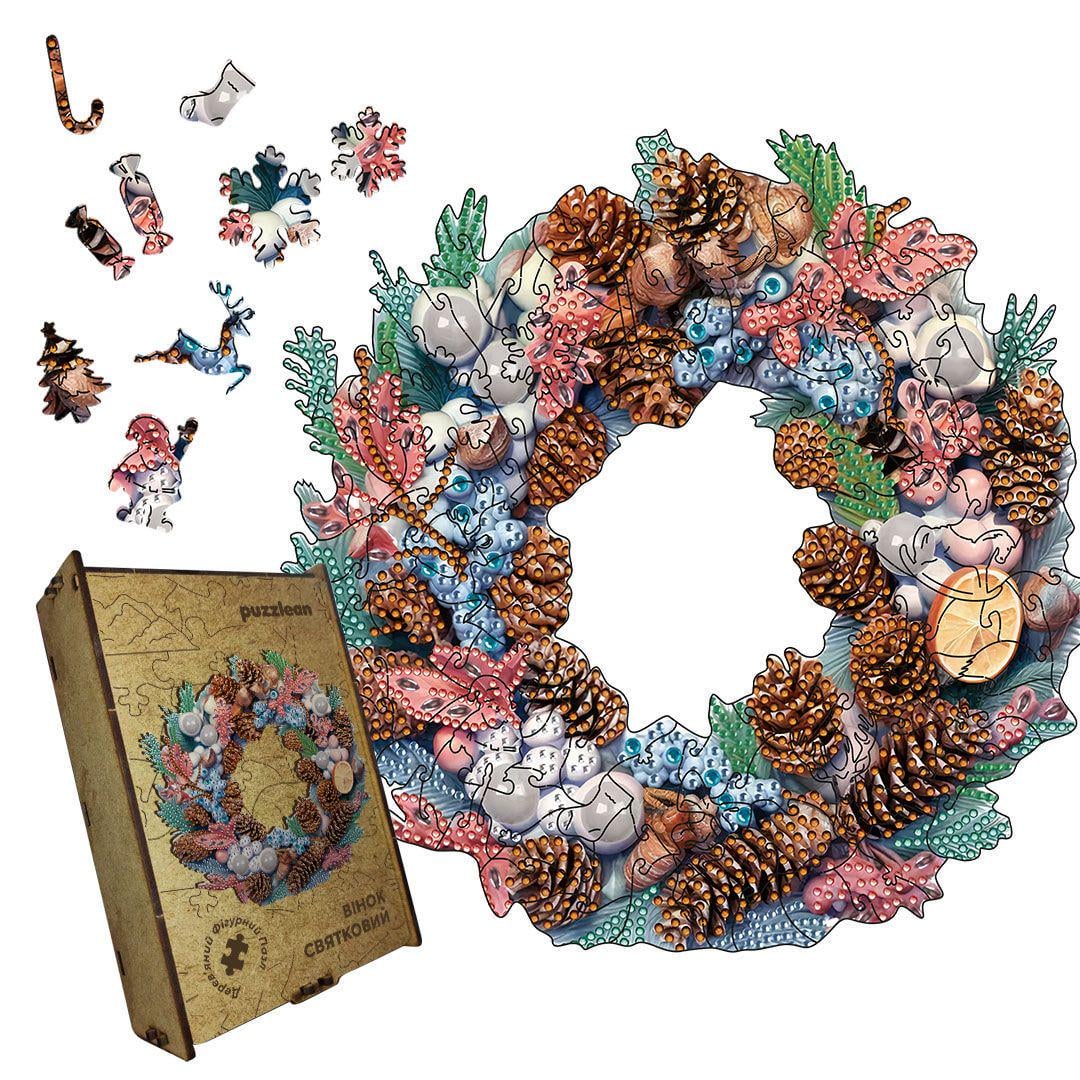 Пазл дерев'яний Святковий Вінок картонна коробка А5 35 елементів Пазл дерев'яний Святковий Вінок картонна коробка А5 35 елементів