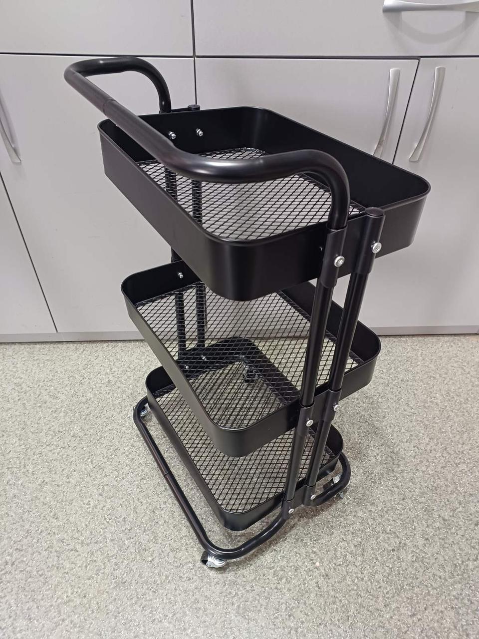 Тележка для салона металлическая на 3 полочки Черная (HB-G078)