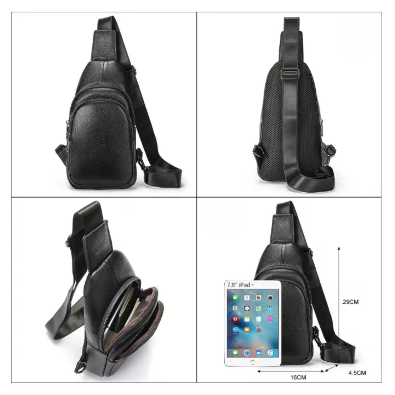 Чоловіча сумка-слінг Lorian з відділеннями на блискавці з натуральної шкіри Чорний (LR 259122-black) - фото 6 Чоловіча сумка-слінг Lorian з відділеннями на блискавці з натуральної шкіри Чорний (LR 259122-black) - фото 6