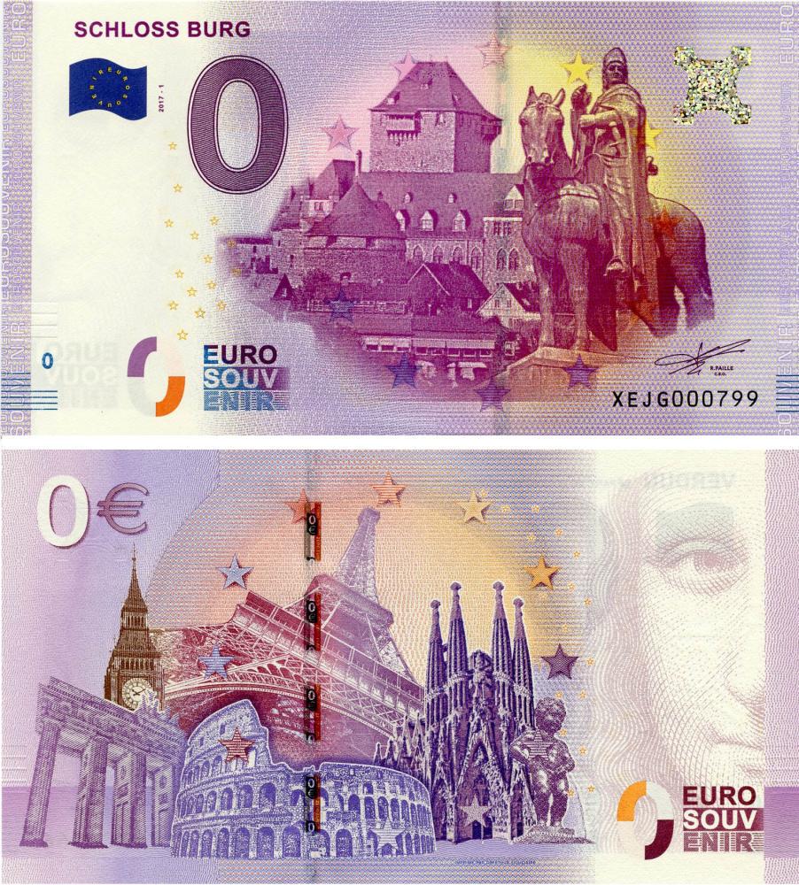 Коллекционная банкнота Германия 0 ЕВРО 2017 UNC Замок Бург Всадник на лошаде (Б17615)