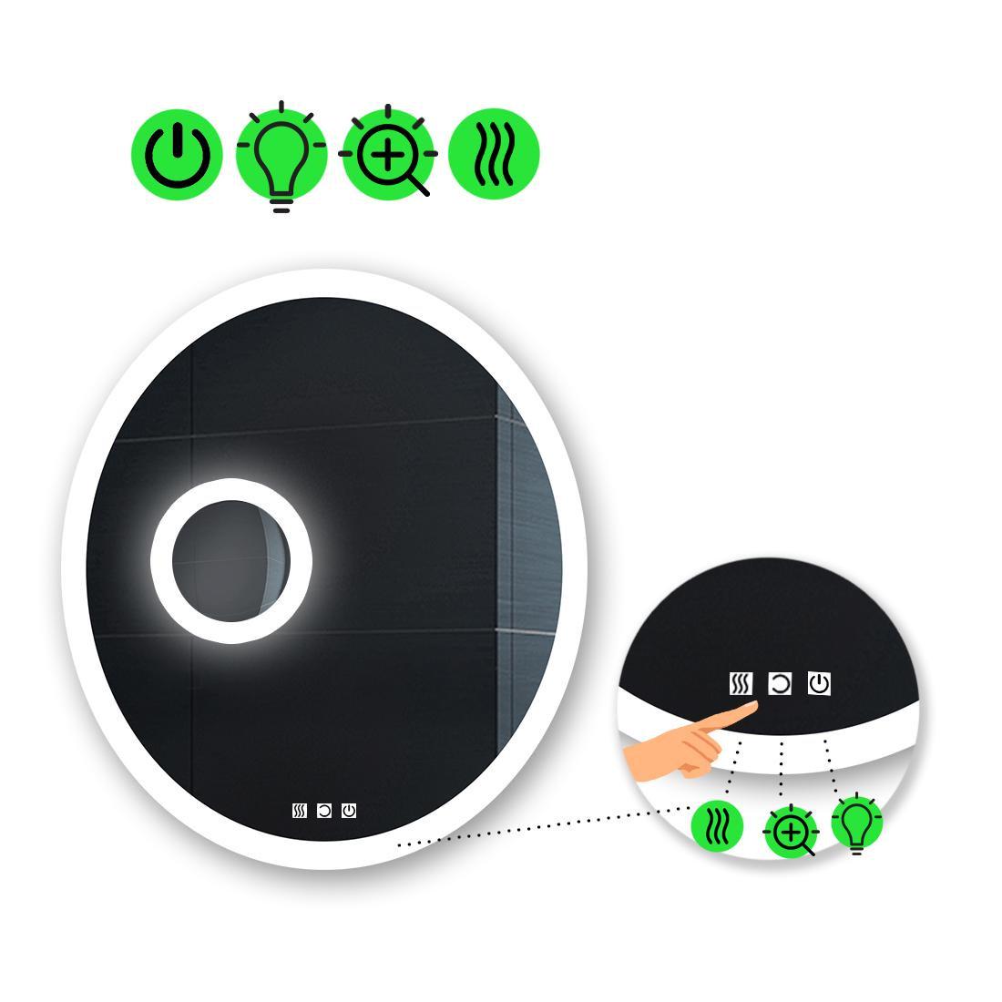 Зеркало с LED подсветкой Amor с тремя сенсорами/подогревом и линзой с подсветкой 60x60 см (Amor37) Зеркало с LED подсветкой Amor с тремя сенсорами/подогревом и линзой с подсветкой 60x60 см (Amor37)