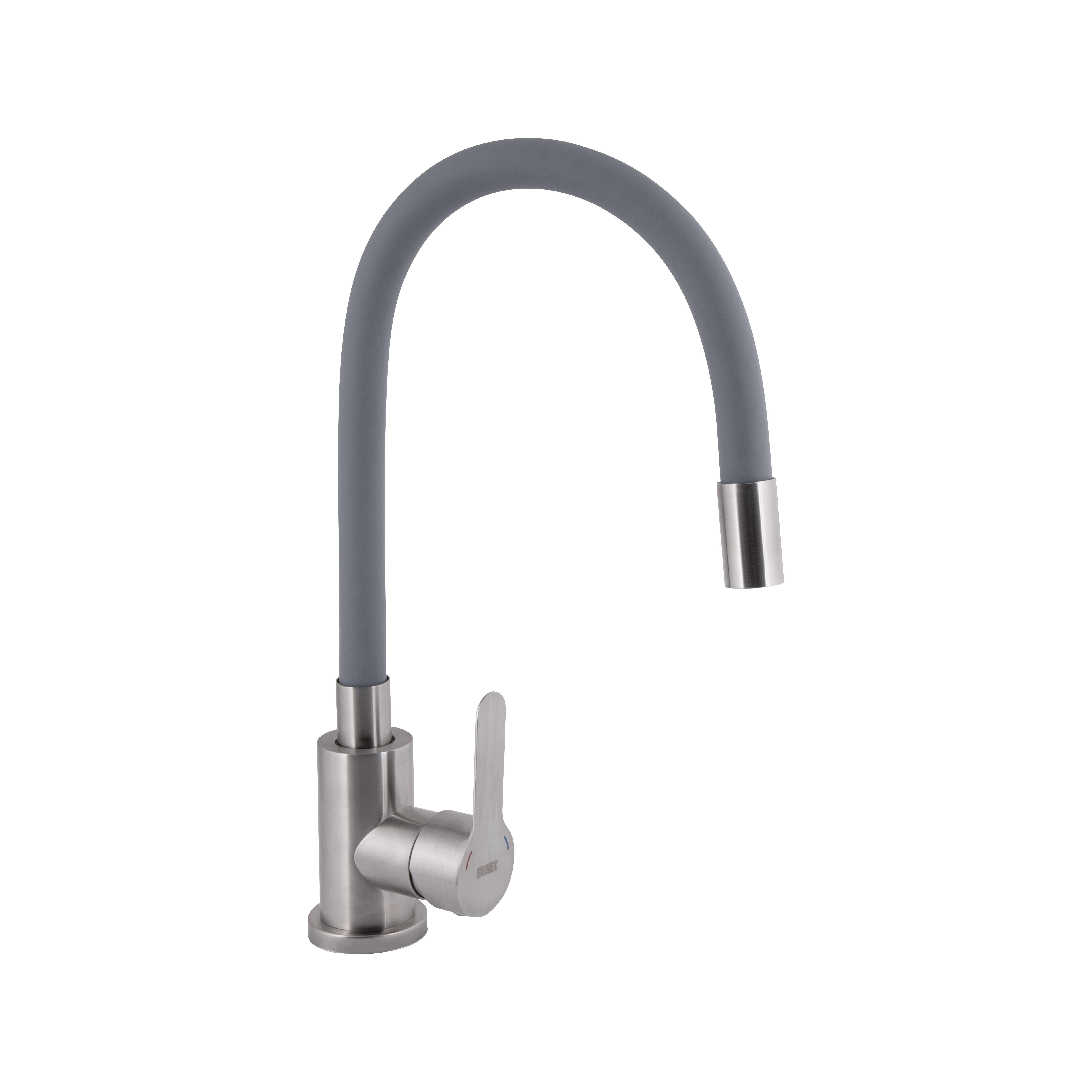 Смеситель для кухни Brinex Pure 015F3 с гибким изливом Nickel/Grey (BRIPUR015F3NKG)