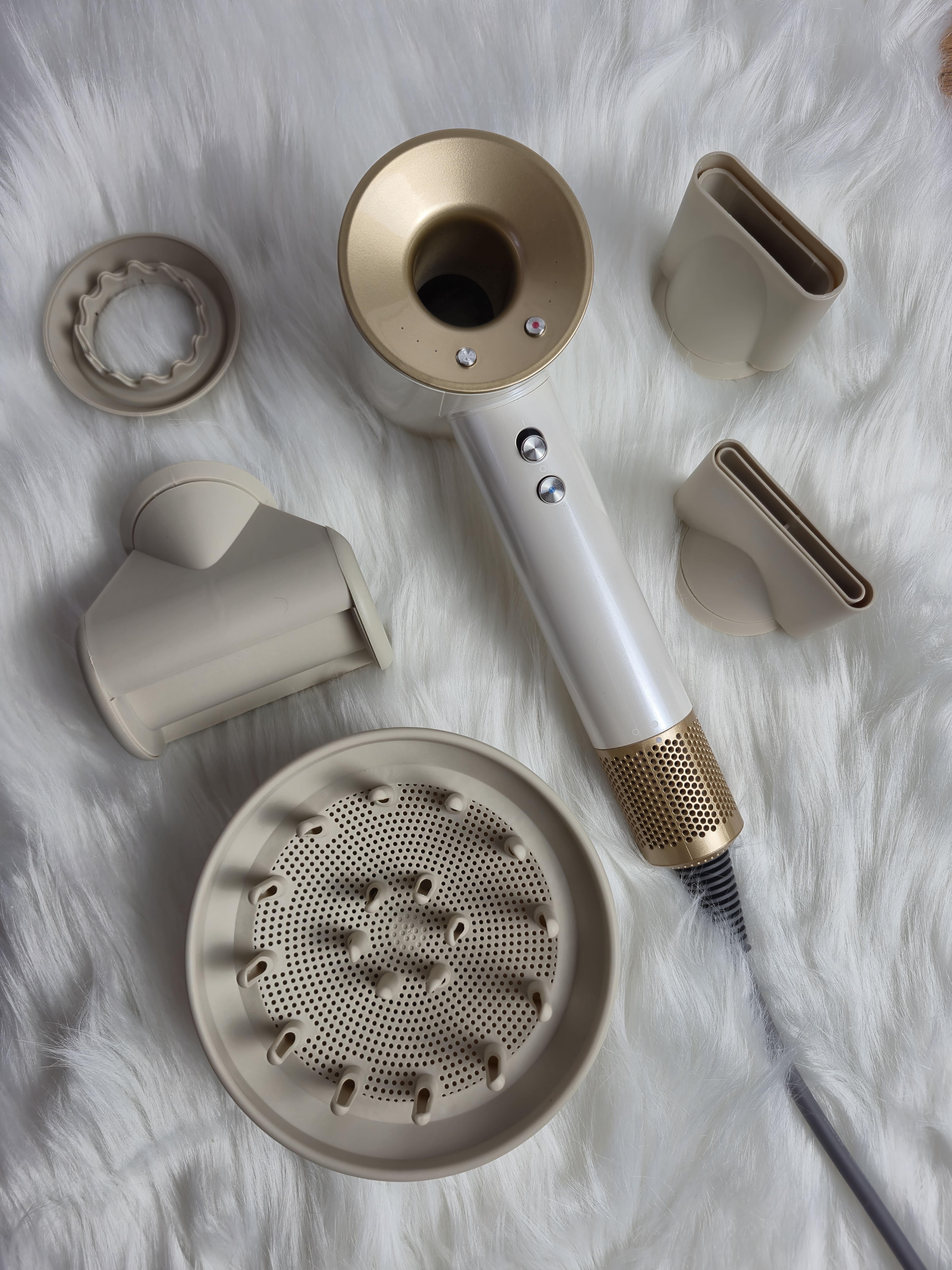 Фен для волосся Super Hair Dryer 5 насадок 1600 Вт Білий із золотом (20011)