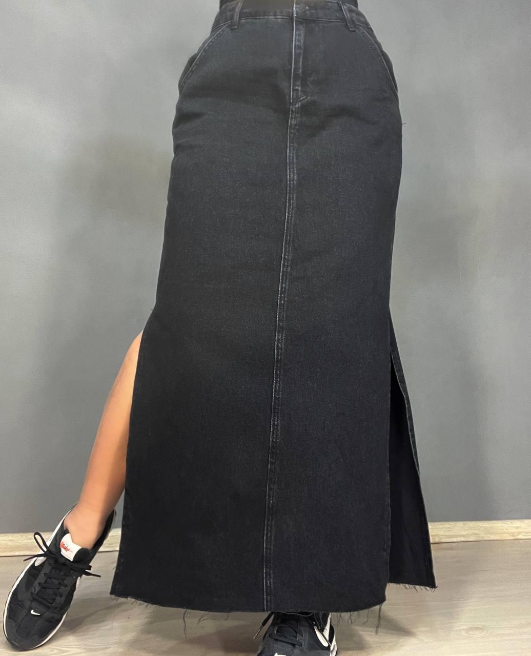 Спідниця жіноча Zeo Basic 3810 джинсова розрізи по боках довга р. 32 Чорний (1163) - фото 8