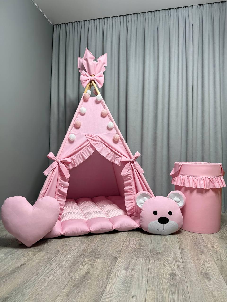 Вигвам Наслаждение 3 плюш minky с матрасиком БонБон и корзиной для игрушек Розовый (0716/Б)