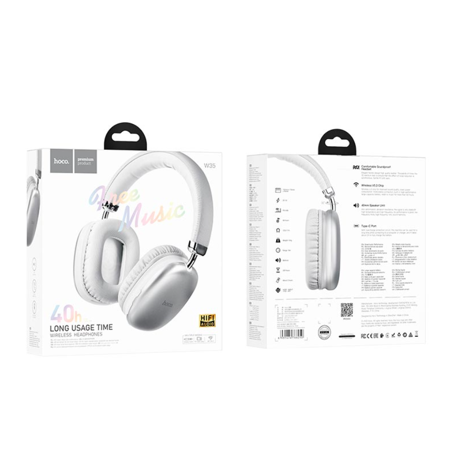 Навушники бездротові Hoco wireless headphones W35 BT5.3 AUX/TF 40h Silver - фото 14