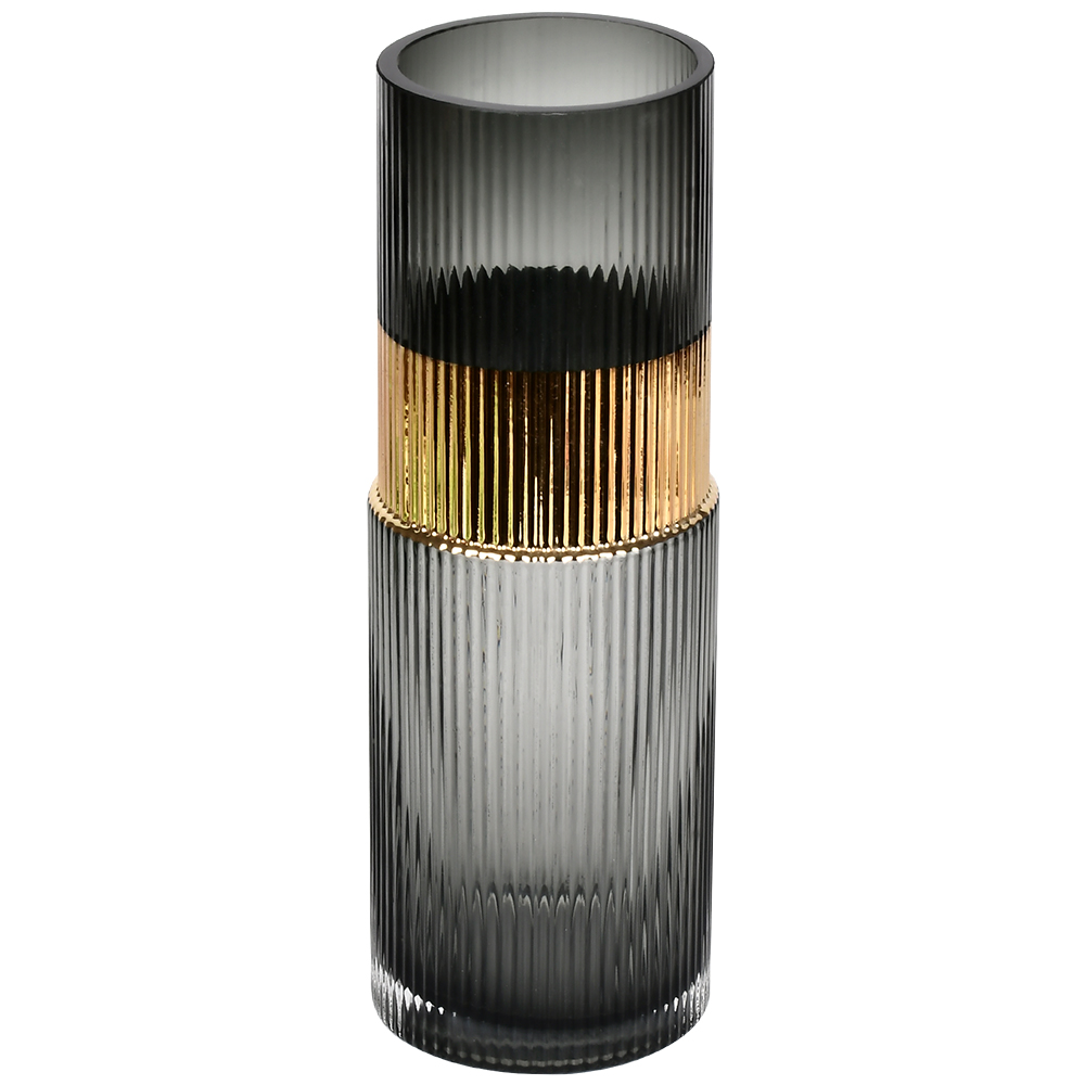 Ваза стеклянная Stenson Candle R95319 с золотой отделкой 10x30 см Серый (620780)