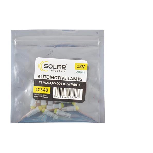Автолампа LED Solar 12V T5 W2x4.6d 1COB 0,5W White 20 шт.