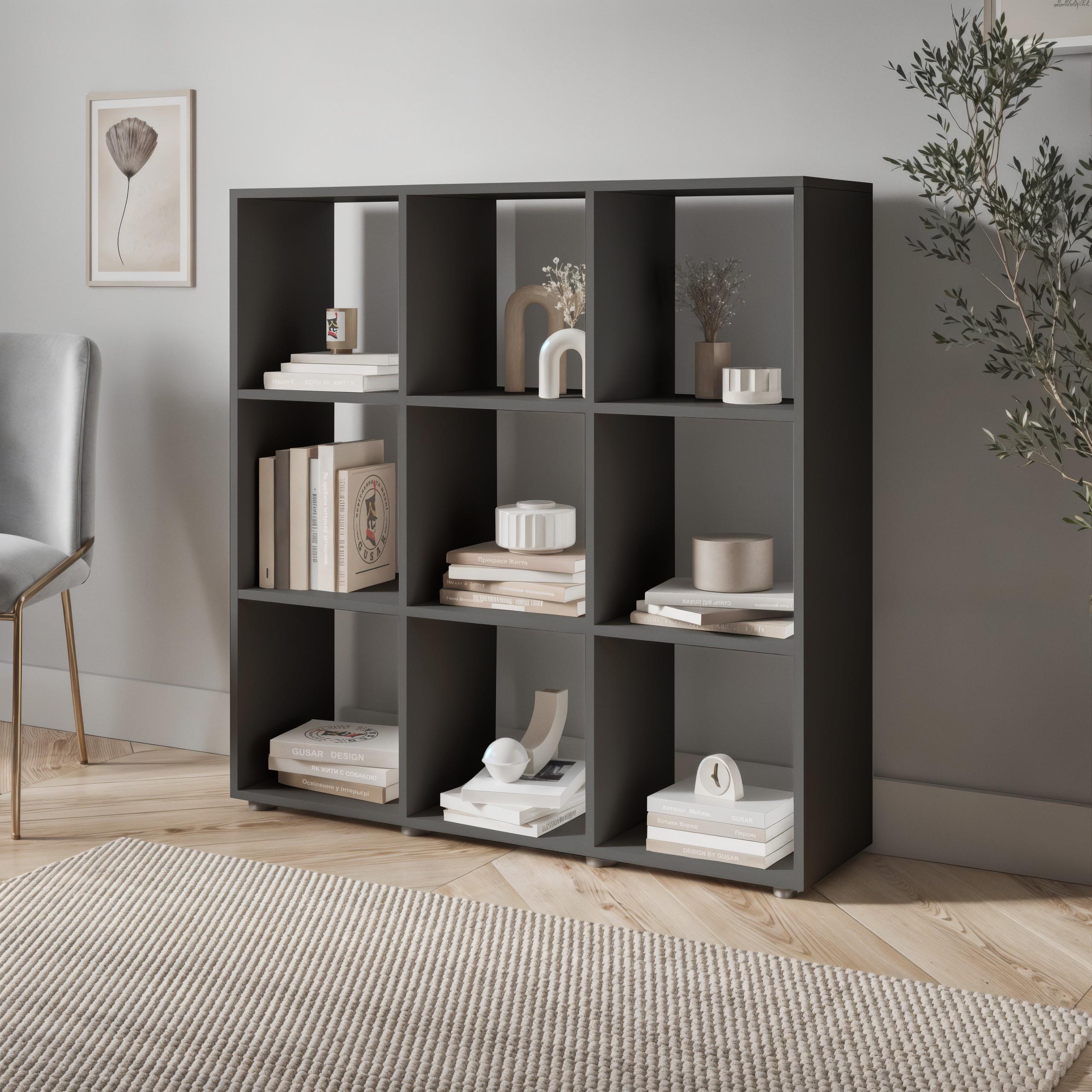 Стеллаж для книг и декора на 9 ячеек P-18 1072х290х1078 мм Антрацит - фото 2