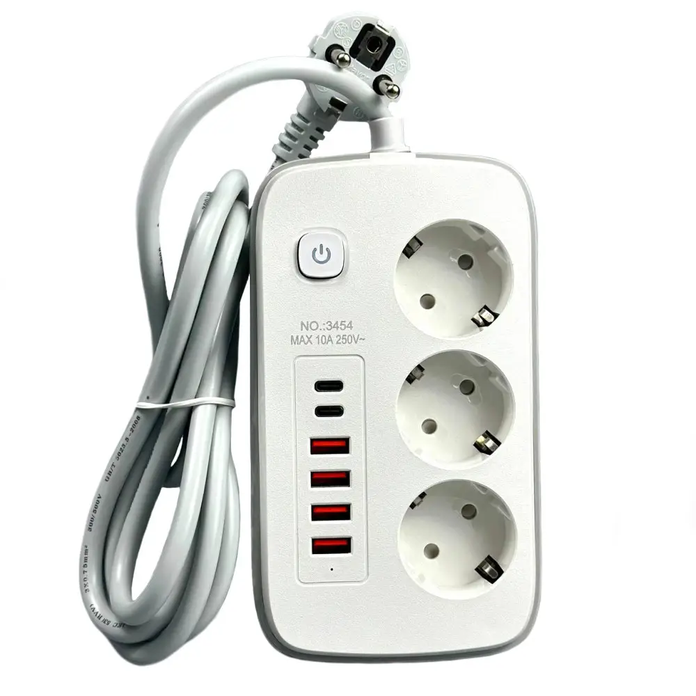 Фильтр-удлинитель сетевой Power Socket No3454 на 3 розетки 4xUSB/2xType-C 2 м Белый (30835958)