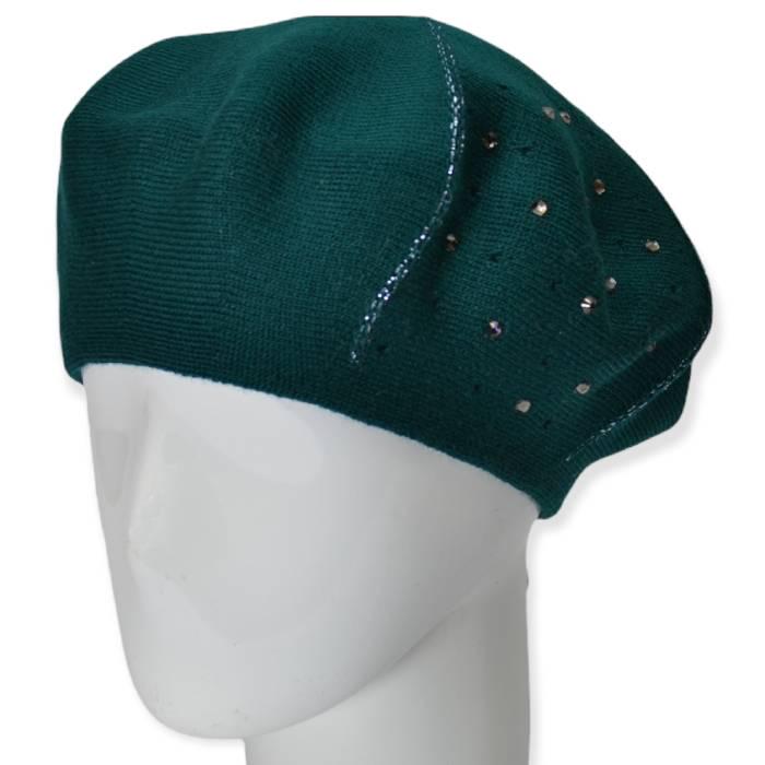 Берет женский Lirus Клевер двойной тонкой вязки со стразами р. 56-58 Зеленый