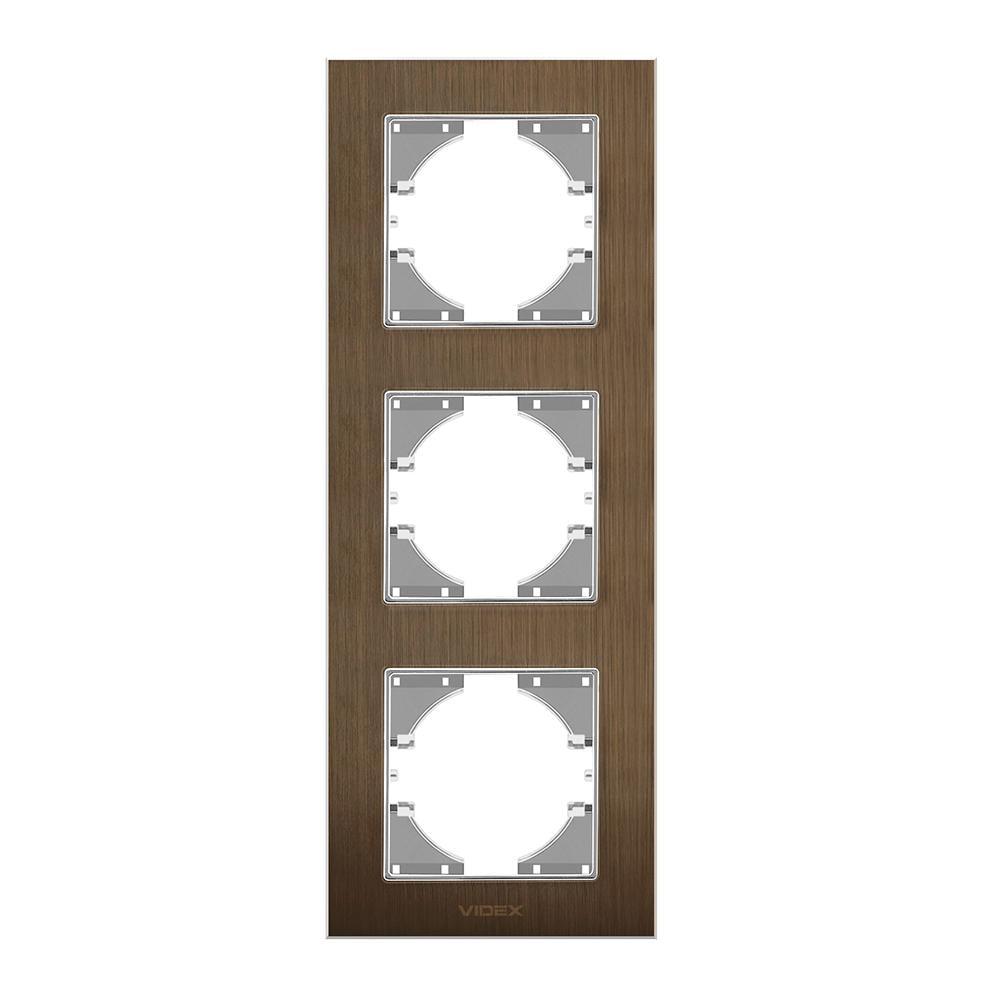 Рамка трехместная вертикальная Videx Binera Шоколадный алюминий (00000022509)