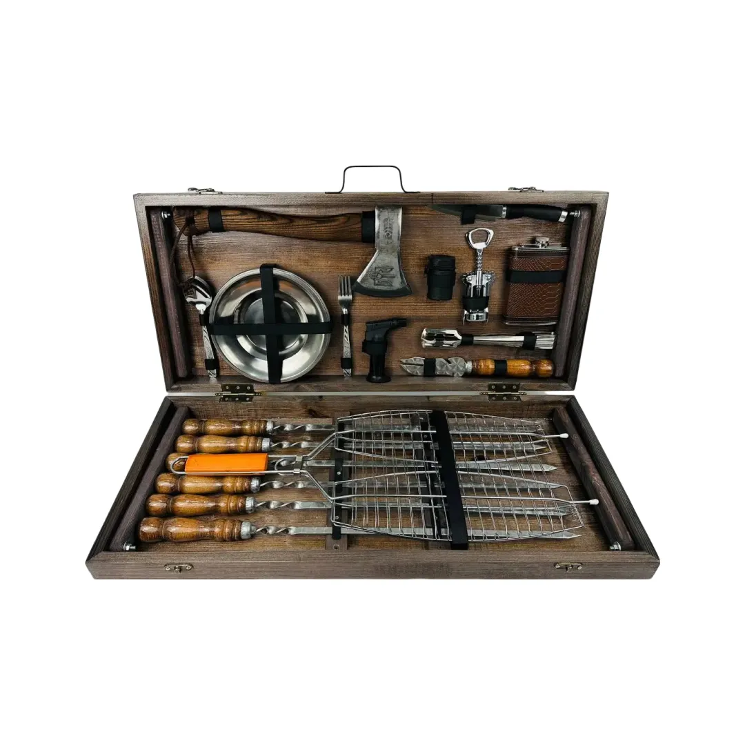 Набор шампуров в кейсе Титан большой деревянный из нержавеющей стали (2-10-KS-7505)