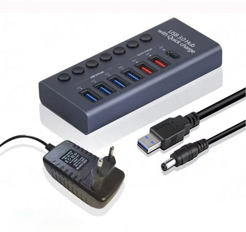 Концентратор 7 Port USB 3.0 з PD високошвидкісний алюмінієвий з адаптером ( HUB985D )