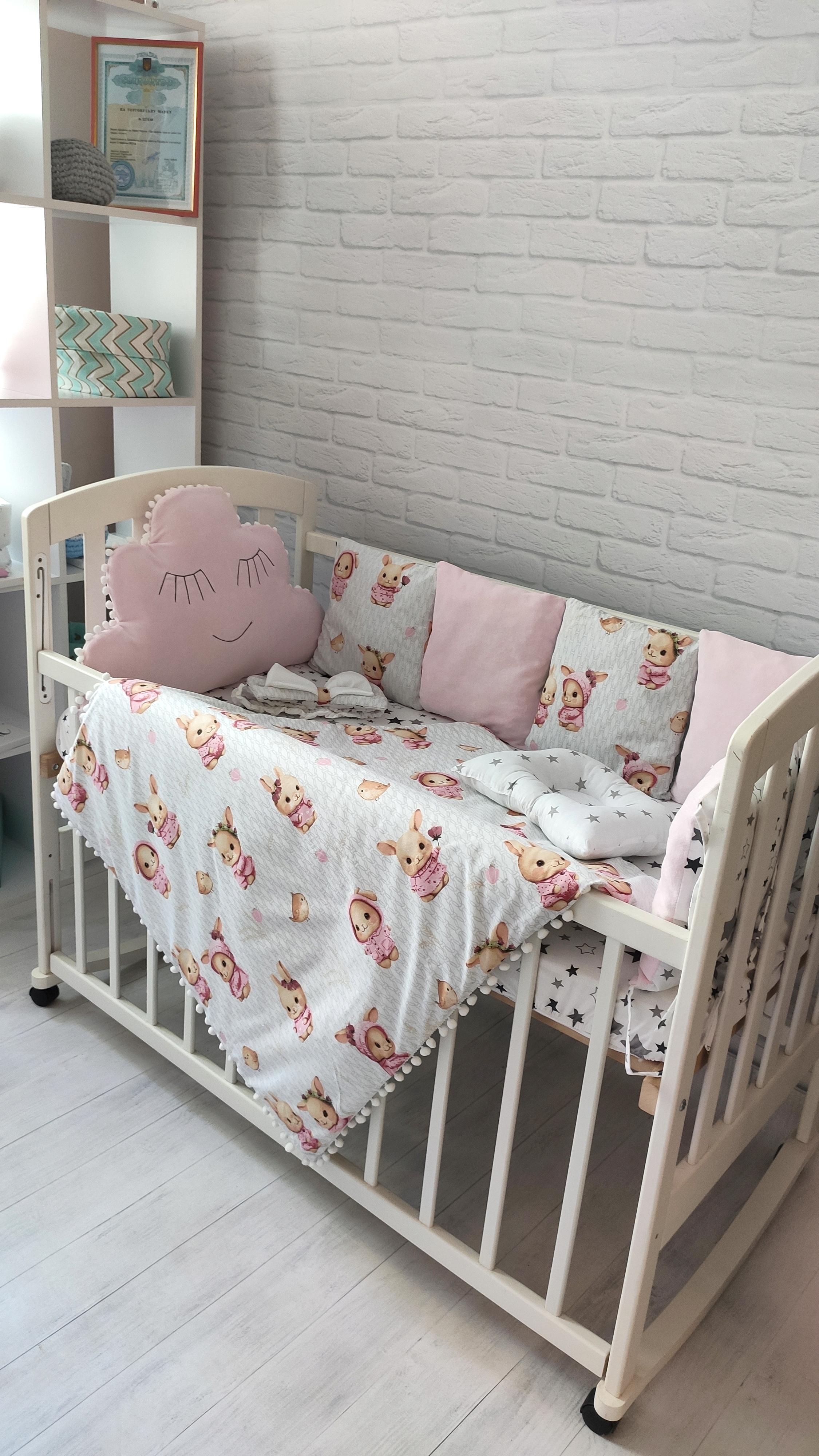 Набор бортиков в кровати Велюр Облако на три стороны Розовый - фото 5 Набор бортиков в кровати Велюр Облако на три стороны Розовый - фото 5