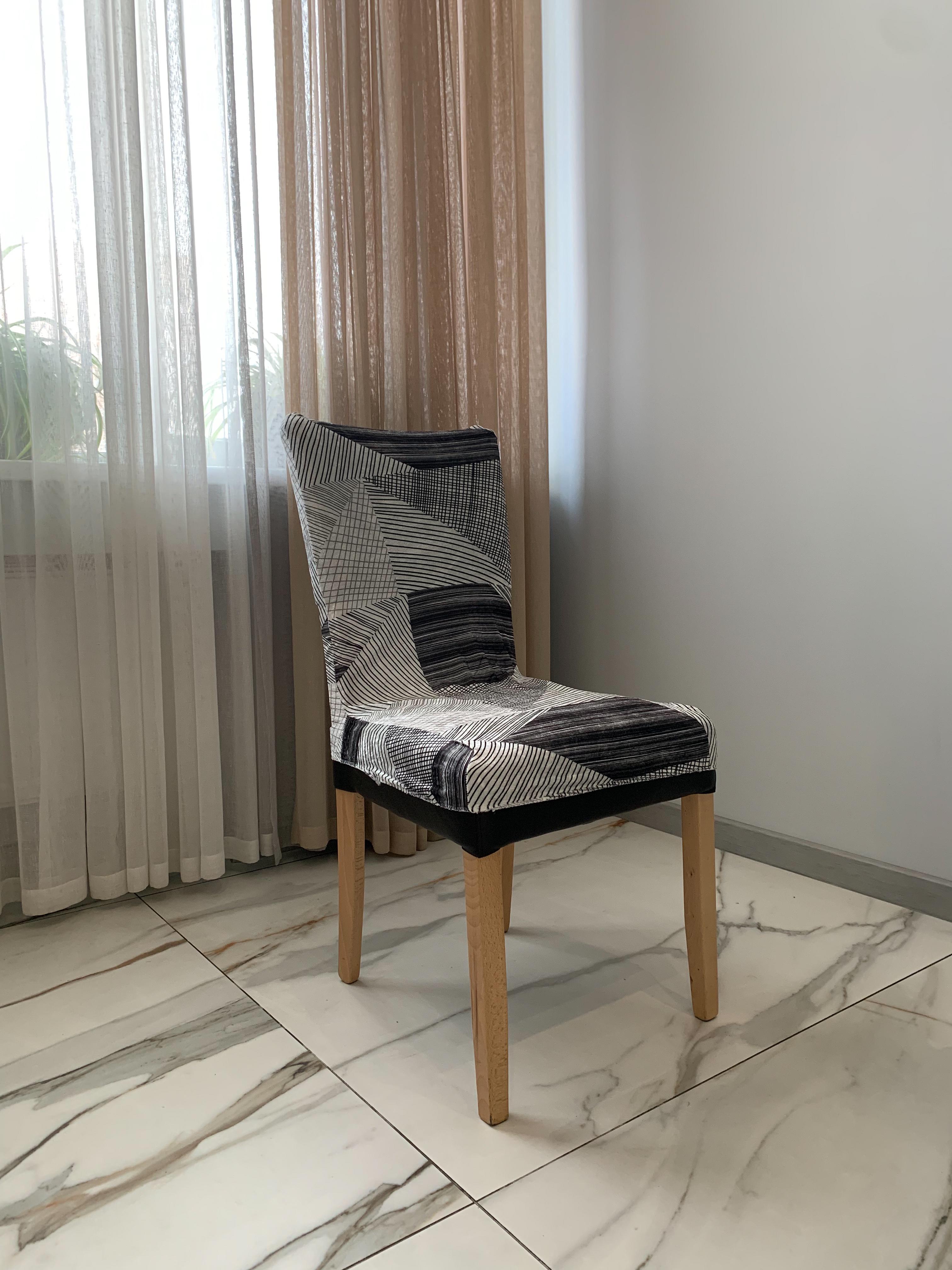 Чехол для стула Штрих универсальный натяжной со спинкой Серый (2190208442) - фото 4 Чехол для стула Штрих универсальный натяжной со спинкой Серый (2190208442) - фото 4